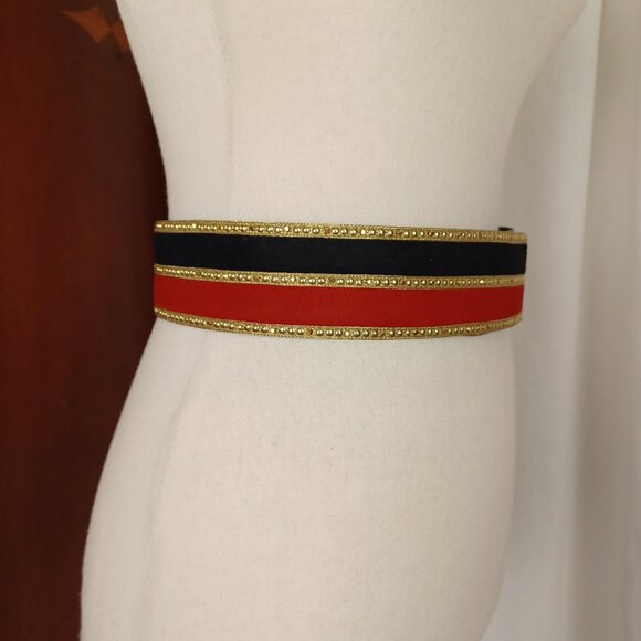 Vintage 80s St. John Sparkly Leather Waist Belt, Size 4, 28\